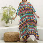 Afro African Ethnic Pattern Print Silk V-Neck Kaftan Dress