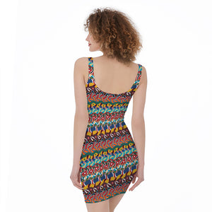 Afro African Ethnic Pattern Print Sleeveless Bodycon Dress