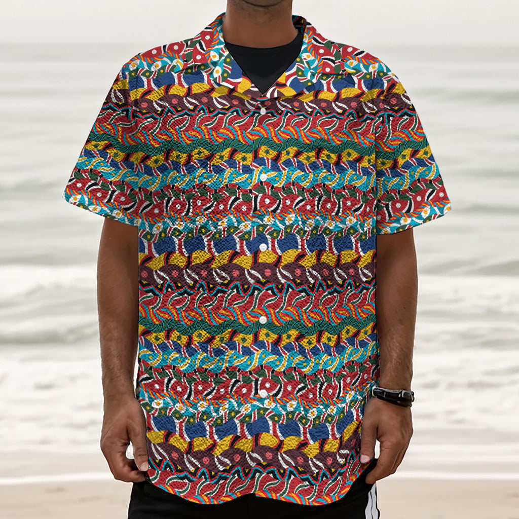 Afro African Ethnic Pattern Print Textured Short Sleeve Shirt