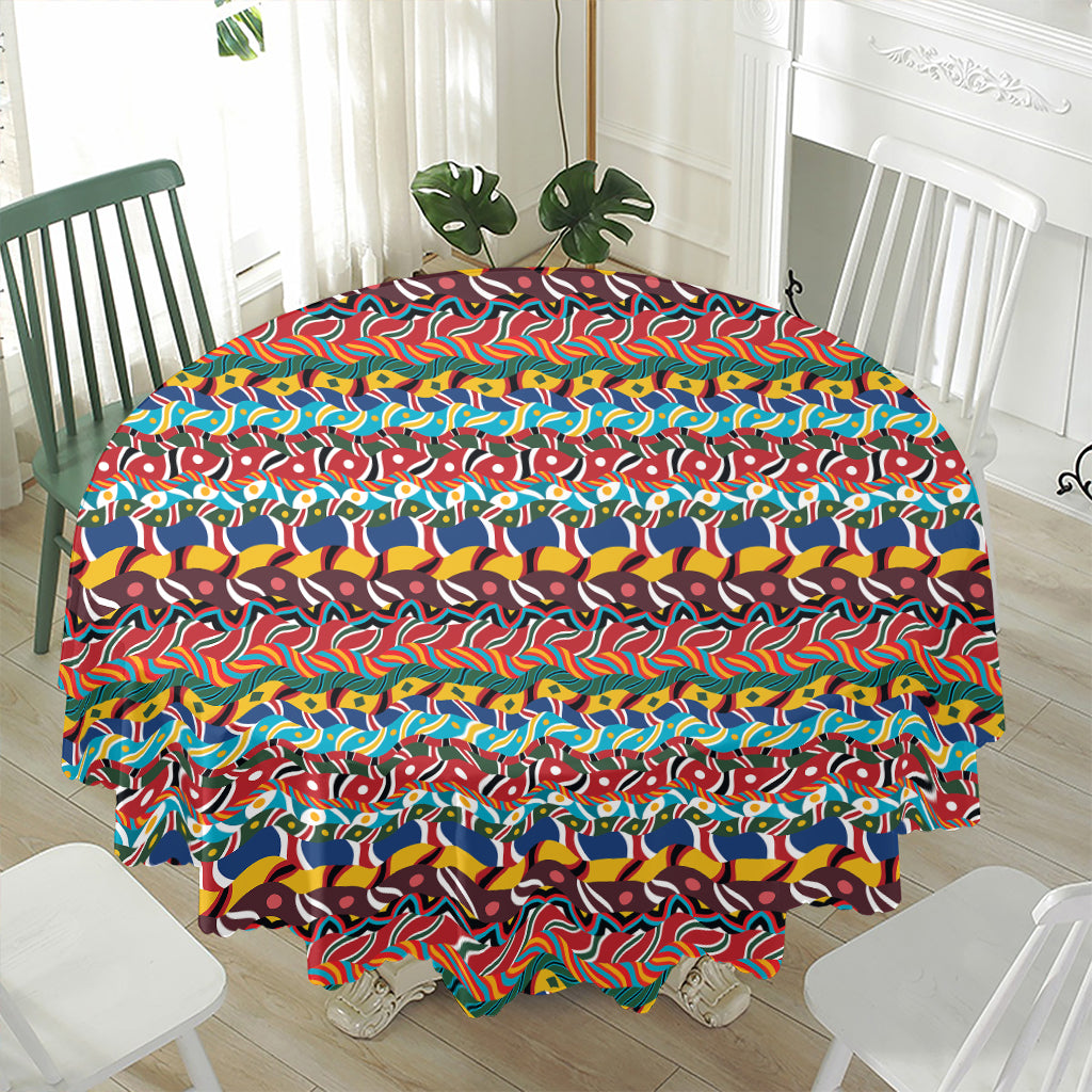 Afro African Ethnic Pattern Print Waterproof Round Tablecloth