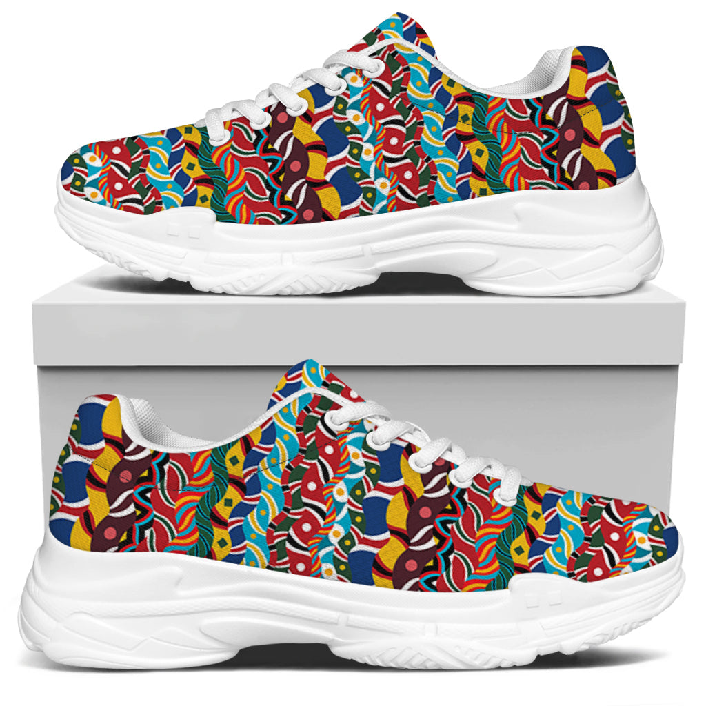 Afro African Ethnic Pattern Print White Chunky Shoes