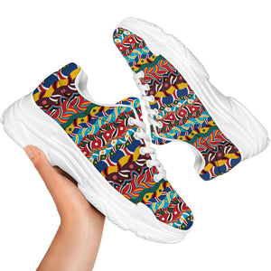 Afro African Ethnic Pattern Print White Chunky Shoes