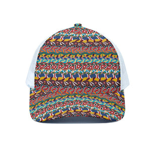 Afro African Ethnic Pattern Print White Mesh Trucker Cap