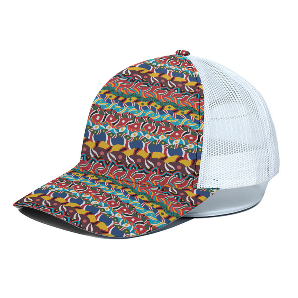 Afro African Ethnic Pattern Print White Mesh Trucker Cap