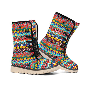 Afro African Ethnic Pattern Print Winter Boots