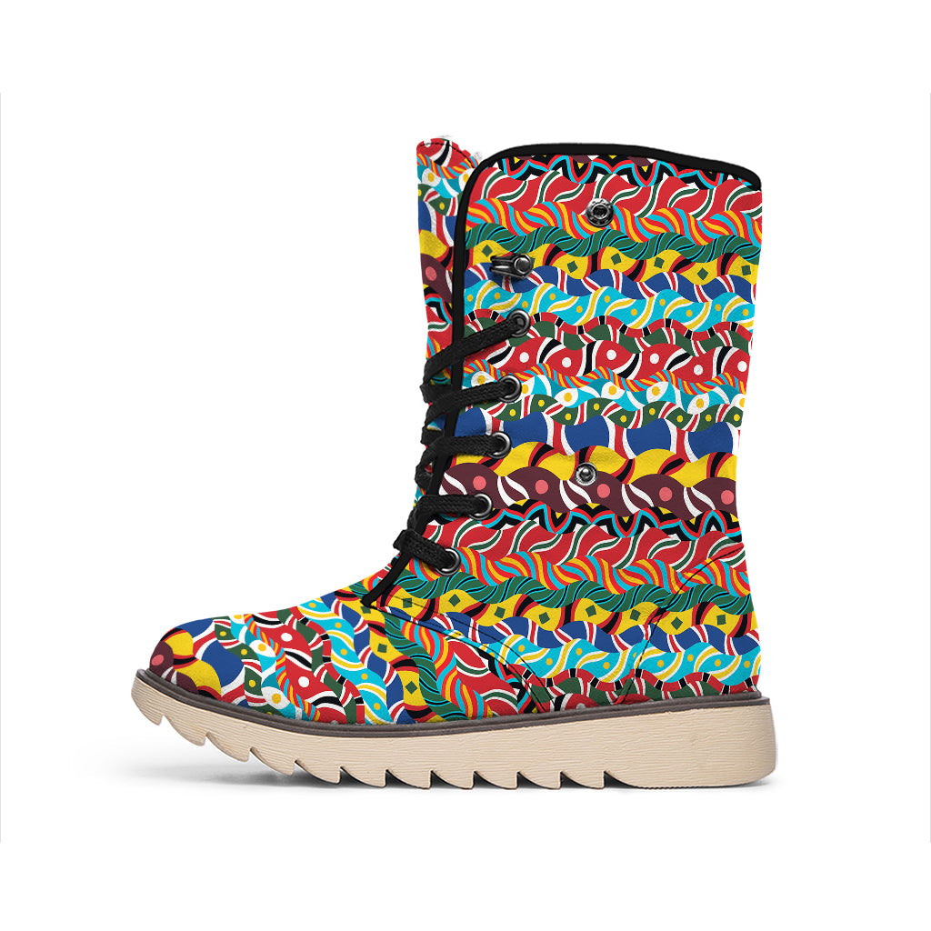 Afro African Ethnic Pattern Print Winter Boots