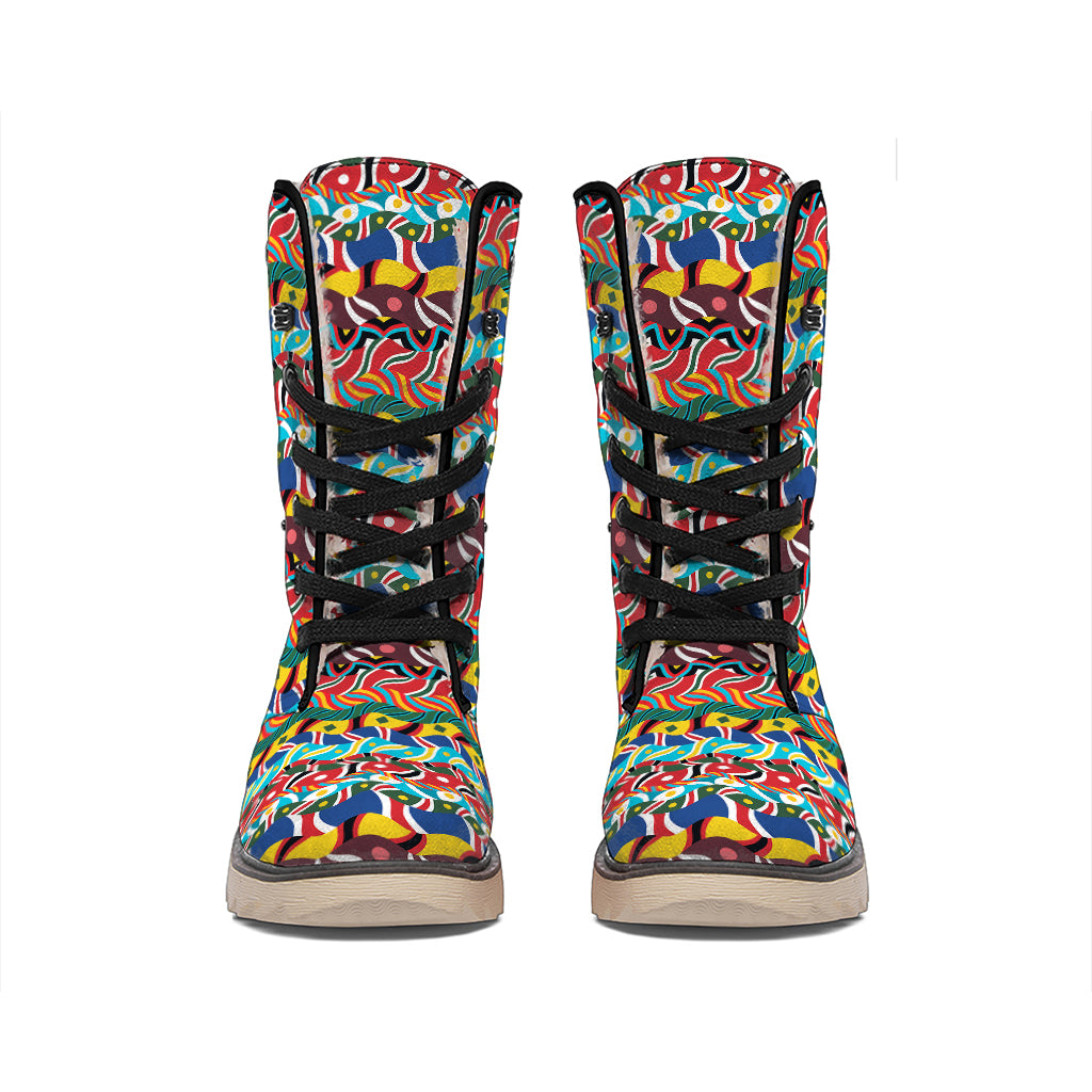 Afro African Ethnic Pattern Print Winter Boots