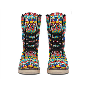 Afro African Ethnic Pattern Print Winter Boots