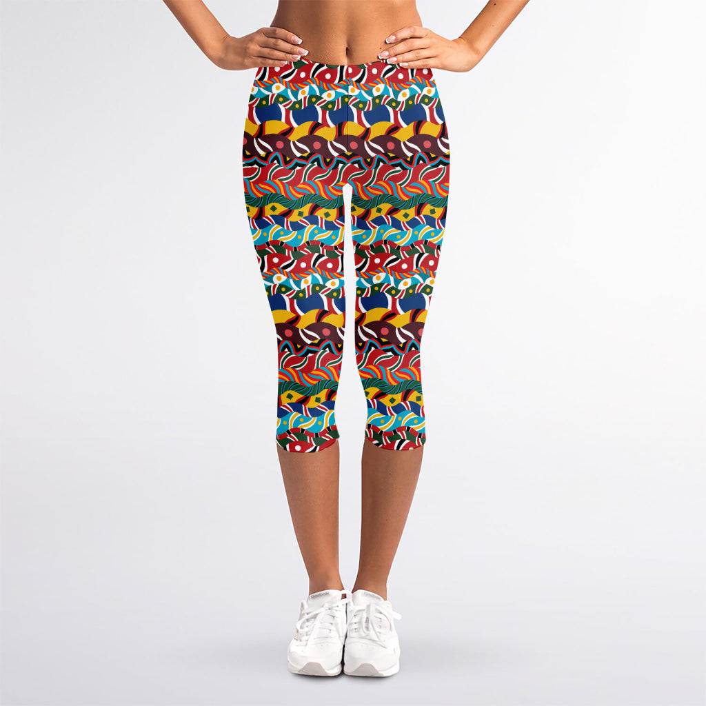 Afro African Ethnic Pattern Print Women's Capri Leggings