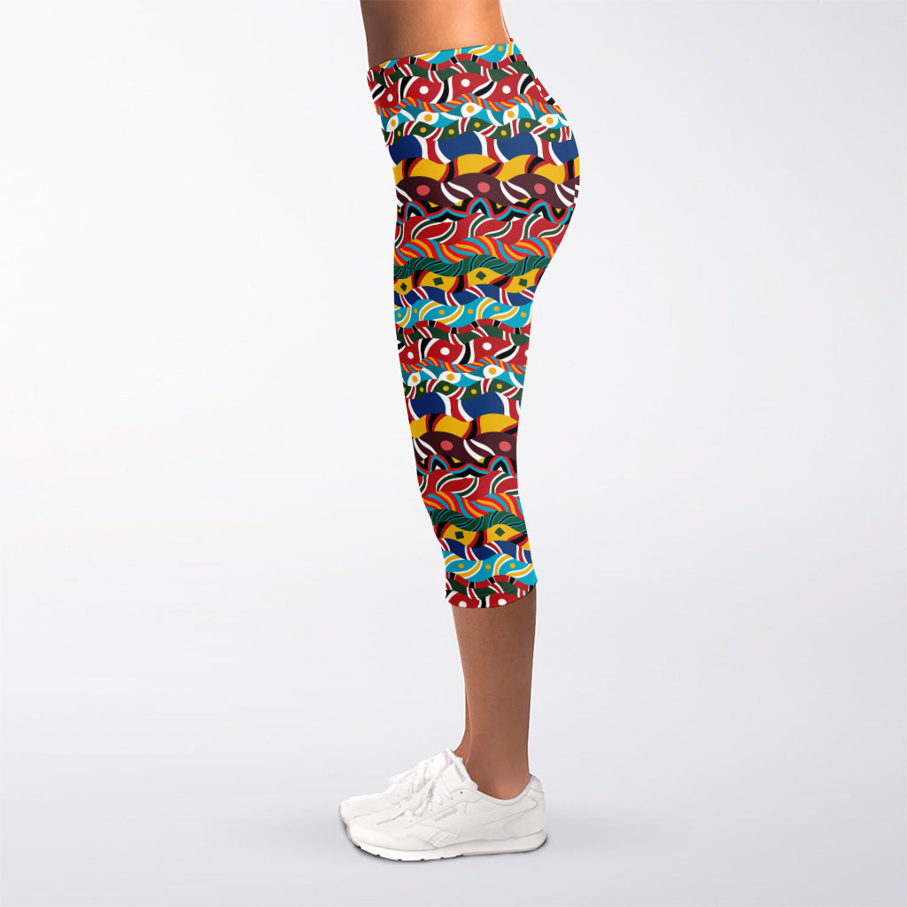 Afro African Ethnic Pattern Print Women's Capri Leggings