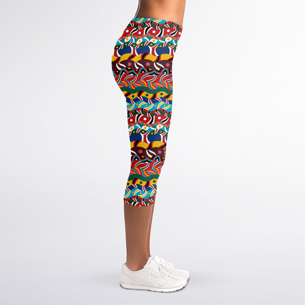 Afro African Ethnic Pattern Print Women's Capri Leggings