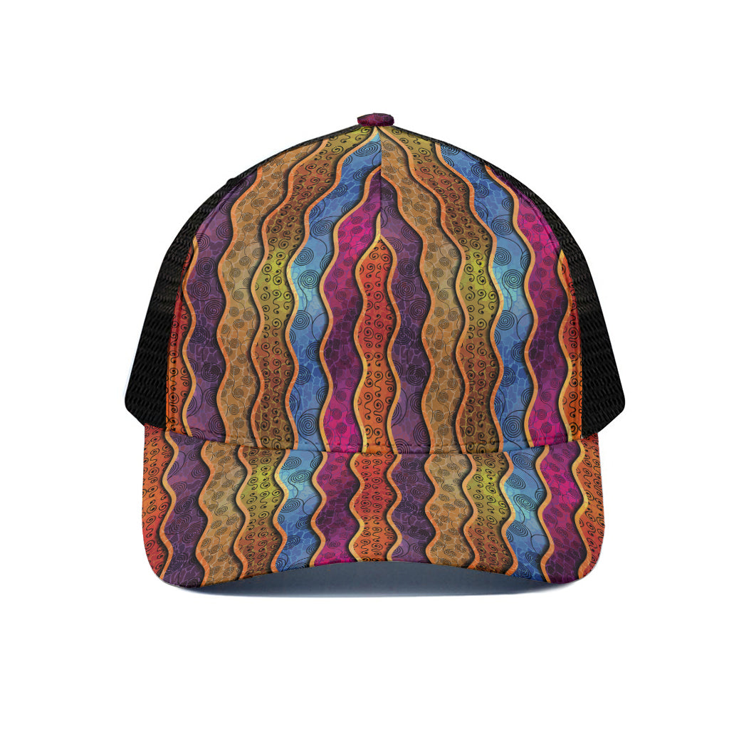 Afro Ethnic Inspired Print Black Mesh Trucker Cap