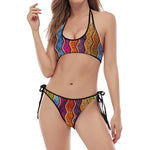 Afro Ethnic Inspired Print Halter Scoop Tie Side Bikini