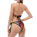 Afro Ethnic Inspired Print Halter Scoop Tie Side Bikini