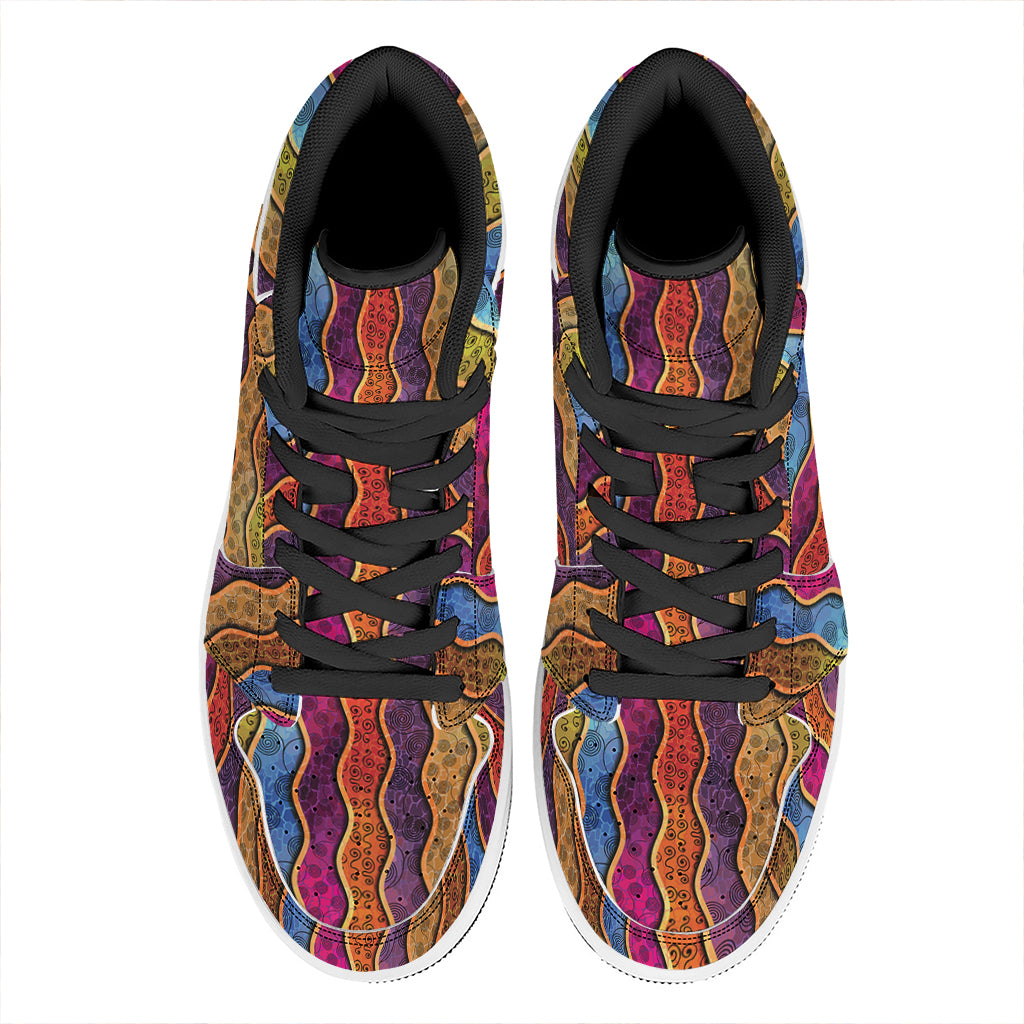 Afro Ethnic Inspired Print High Top Leather Sneakers