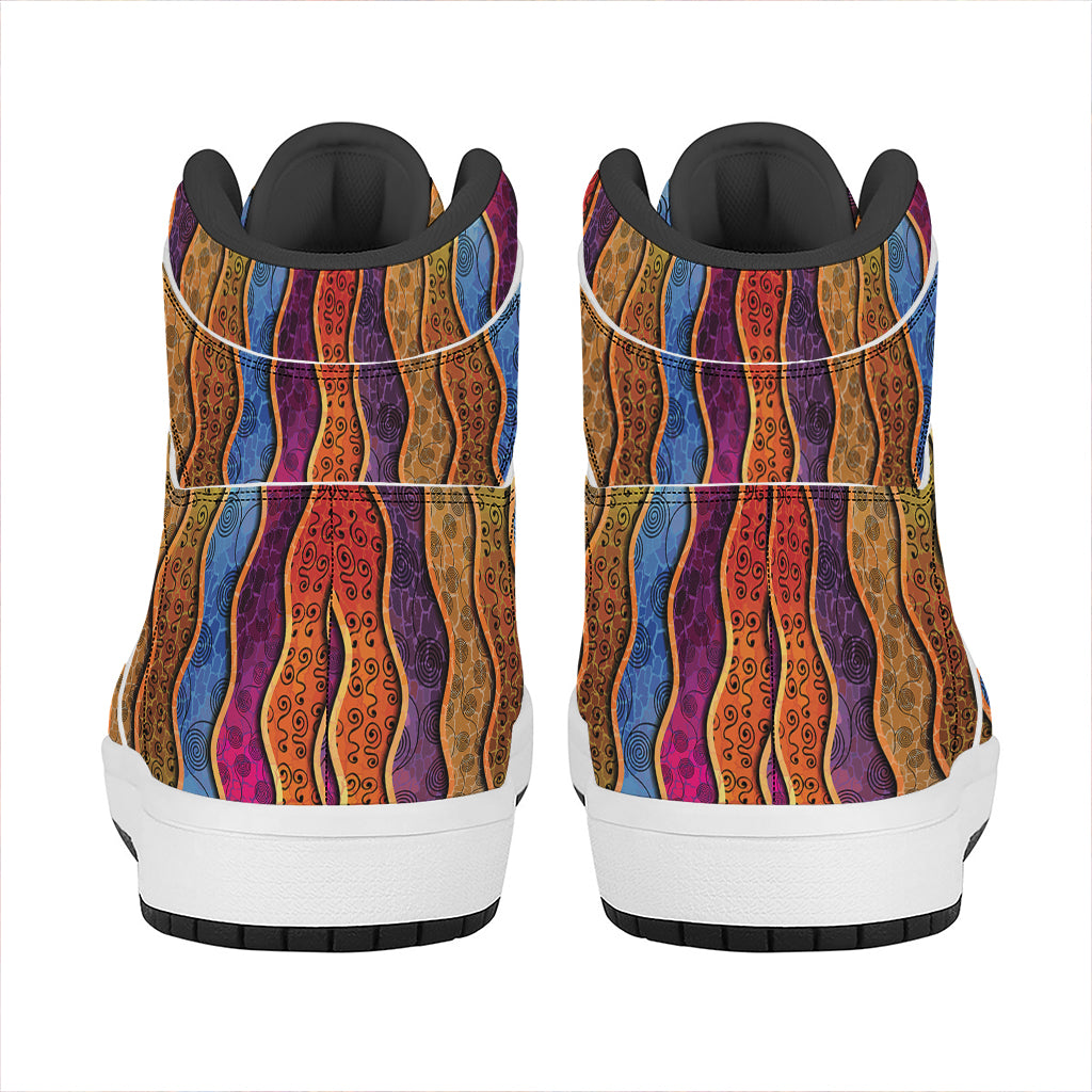 Afro Ethnic Inspired Print High Top Leather Sneakers