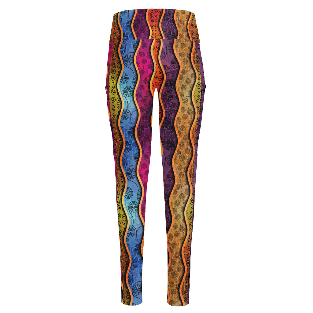 Afro Ethnic Inspired Print High-Waisted Pocket Leggings