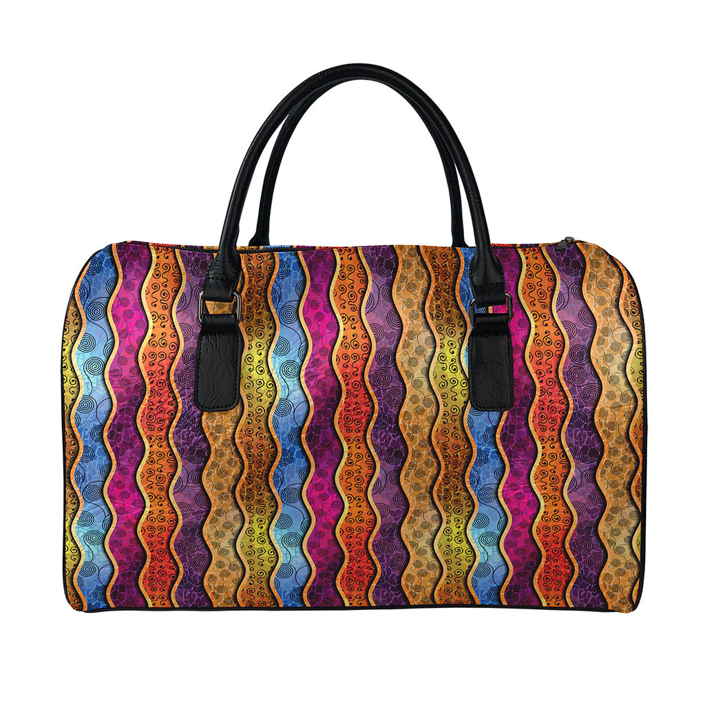 Afro Ethnic Inspired Print Leather Duffle Bag