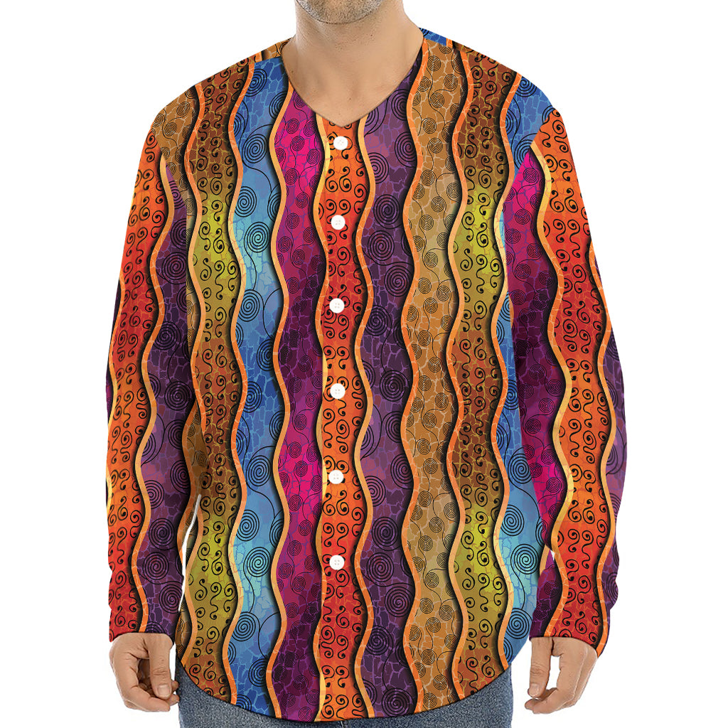 Afro Ethnic Inspired Print Long Sleeve Baseball Jersey