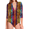 Afro Ethnic Inspired Print Long Sleeve Swimsuit