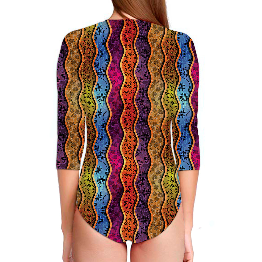 Afro Ethnic Inspired Print Long Sleeve Swimsuit