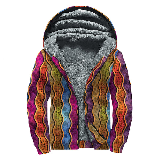 Afro Ethnic Inspired Print Sherpa Lined Zip Up Hoodie