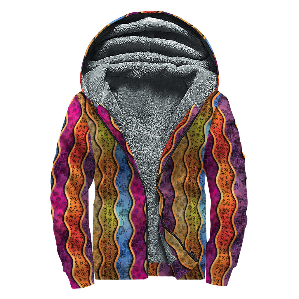 Afro Ethnic Inspired Print Sherpa Lined Zip Up Hoodie