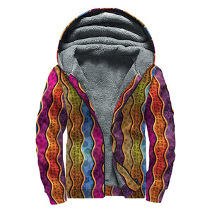 Afro Ethnic Inspired Print Sherpa Lined Zip Up Hoodie