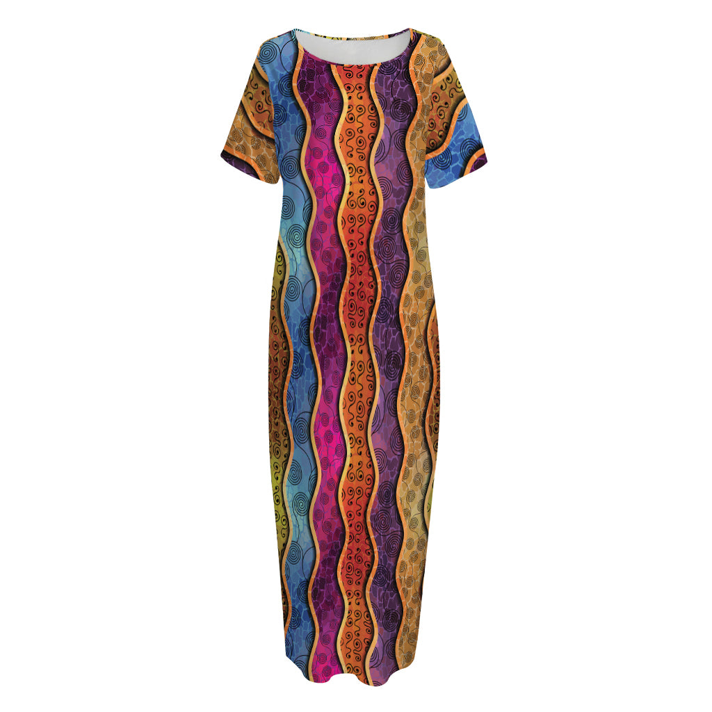 Afro Ethnic Inspired Print Short Sleeve Long Nightdress