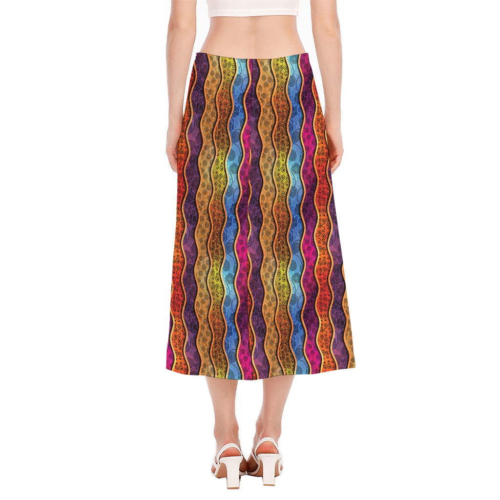 Afro Ethnic Inspired Print Side Slit Midi Skirt