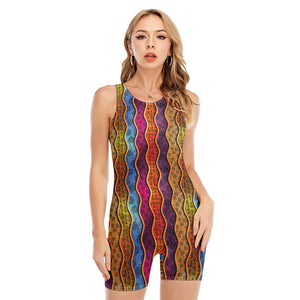 Afro Ethnic Inspired Print Sleeveless One Piece Swimsuit