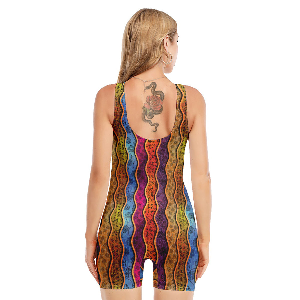 Afro Ethnic Inspired Print Sleeveless One Piece Swimsuit