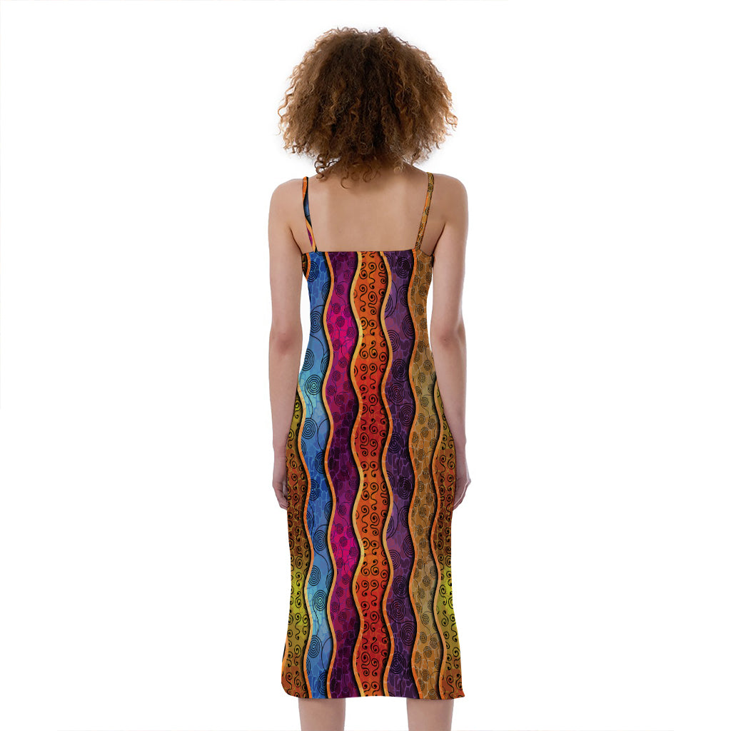 Afro Ethnic Inspired Print Slim Fit Midi Cami Dress