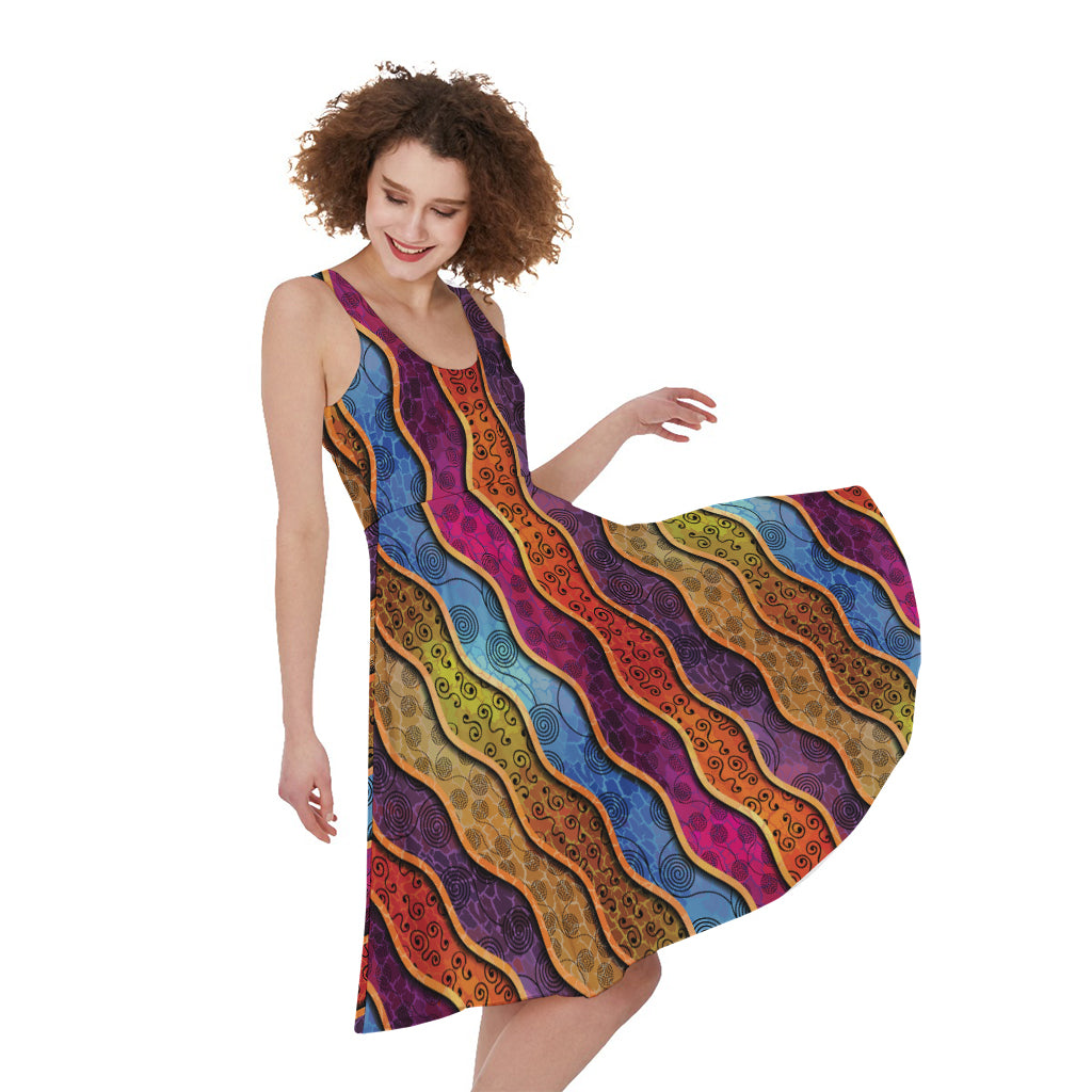 Afro Ethnic Inspired Print Women's Sleeveless Dress