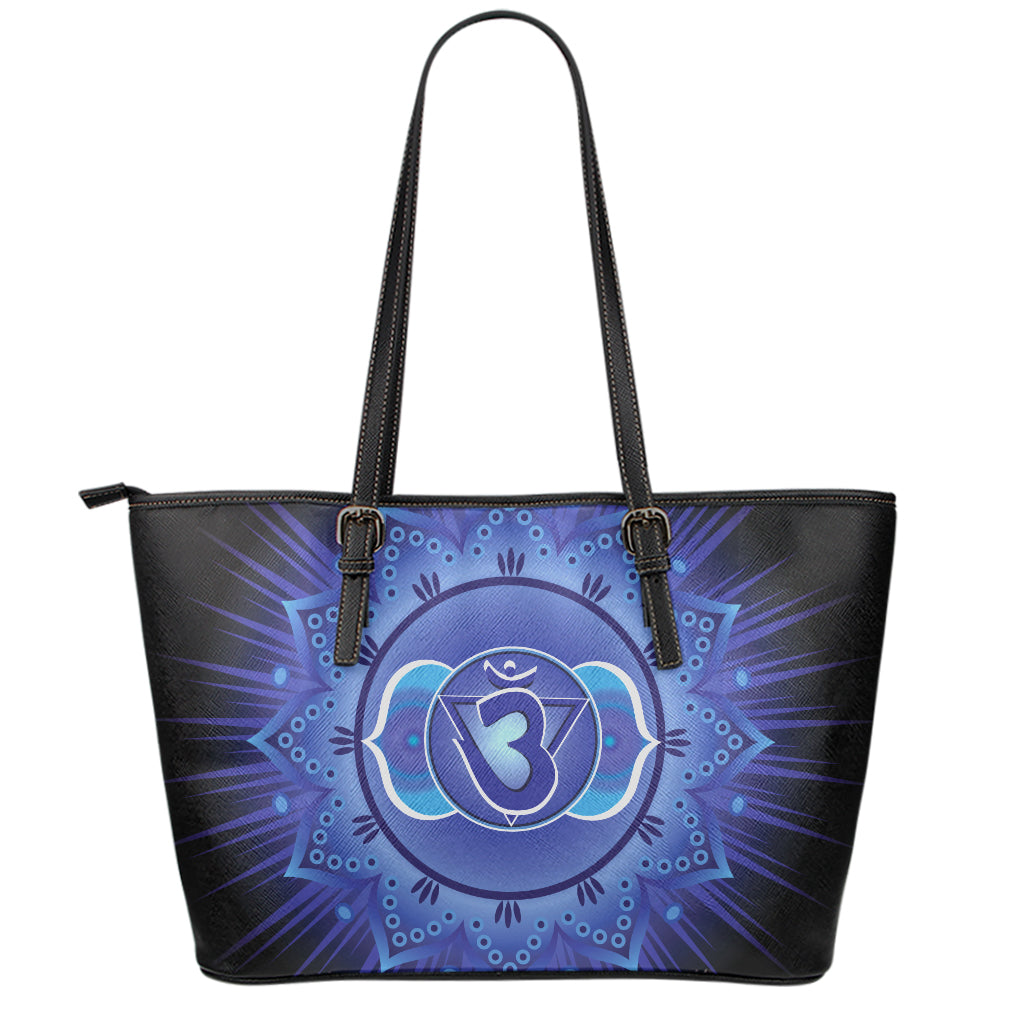 Ajna Chakra Mandala Print Leather Tote Bag
