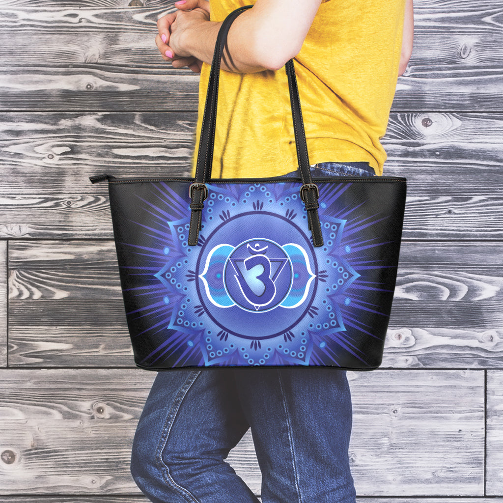Ajna Chakra Mandala Print Leather Tote Bag