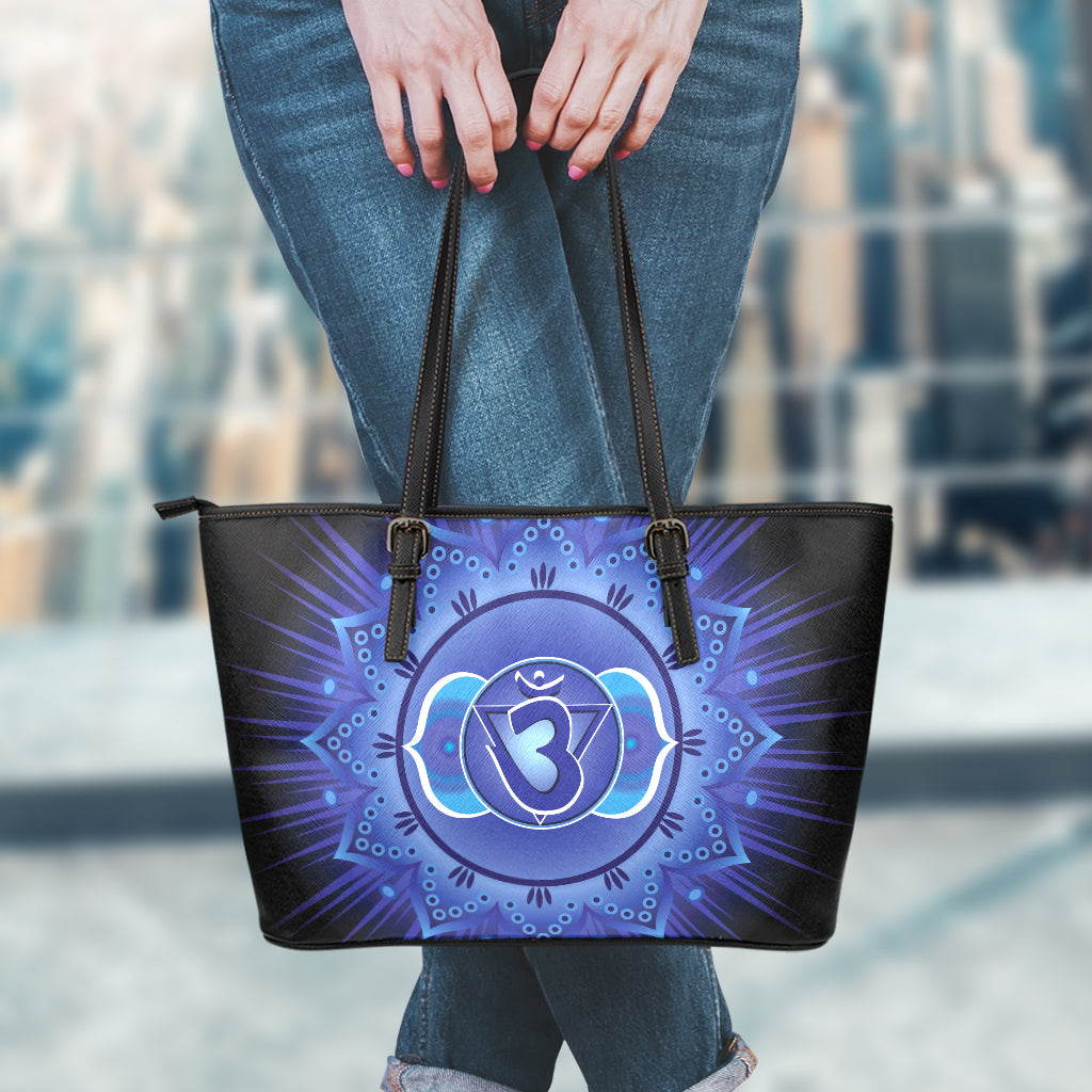 Ajna Chakra Mandala Print Leather Tote Bag