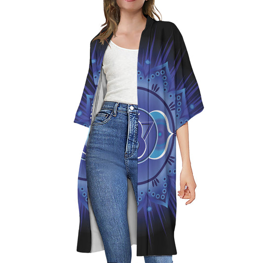Ajna Chakra Mandala Print Open Front Beach Cover Up