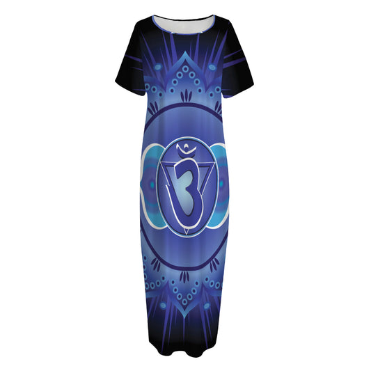 Ajna Chakra Mandala Print Short Sleeve Long Nightdress