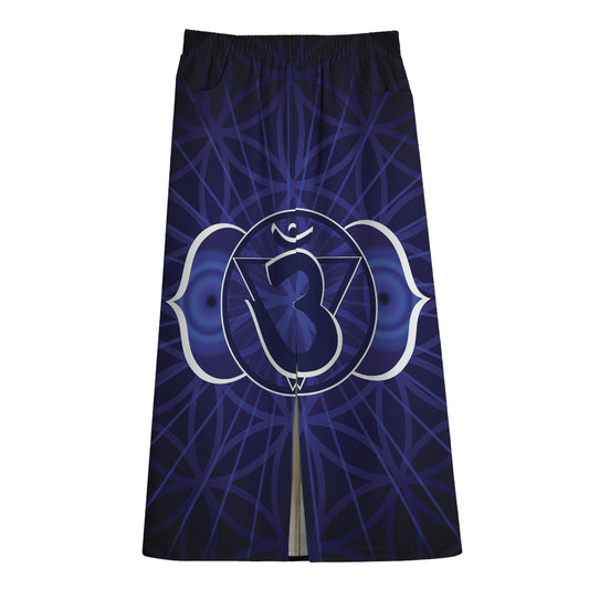 Ajna Chakra Spiritual Print Cotton Front Slit Maxi Skirt