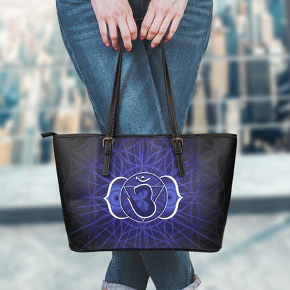 Ajna Chakra Spiritual Print Leather Tote Bag