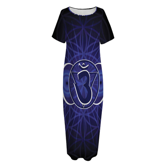 Ajna Chakra Spiritual Print Short Sleeve Long Nightdress
