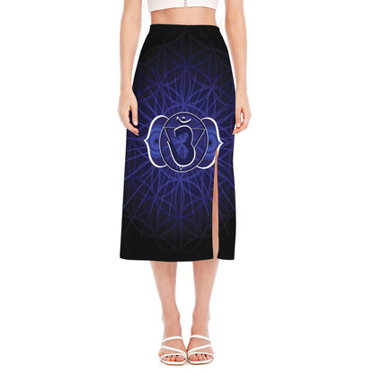 Ajna Chakra Spiritual Print Side Slit Midi Skirt