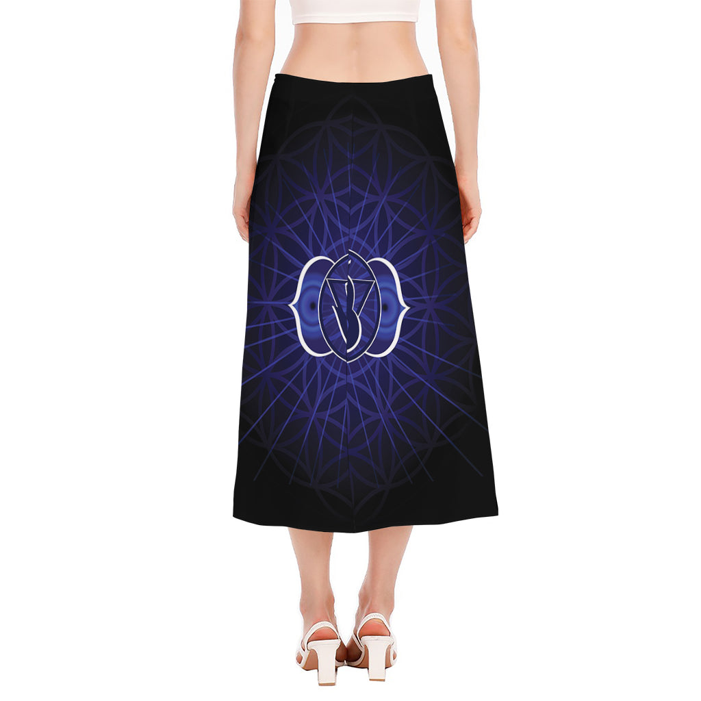 Ajna Chakra Spiritual Print Side Slit Midi Skirt