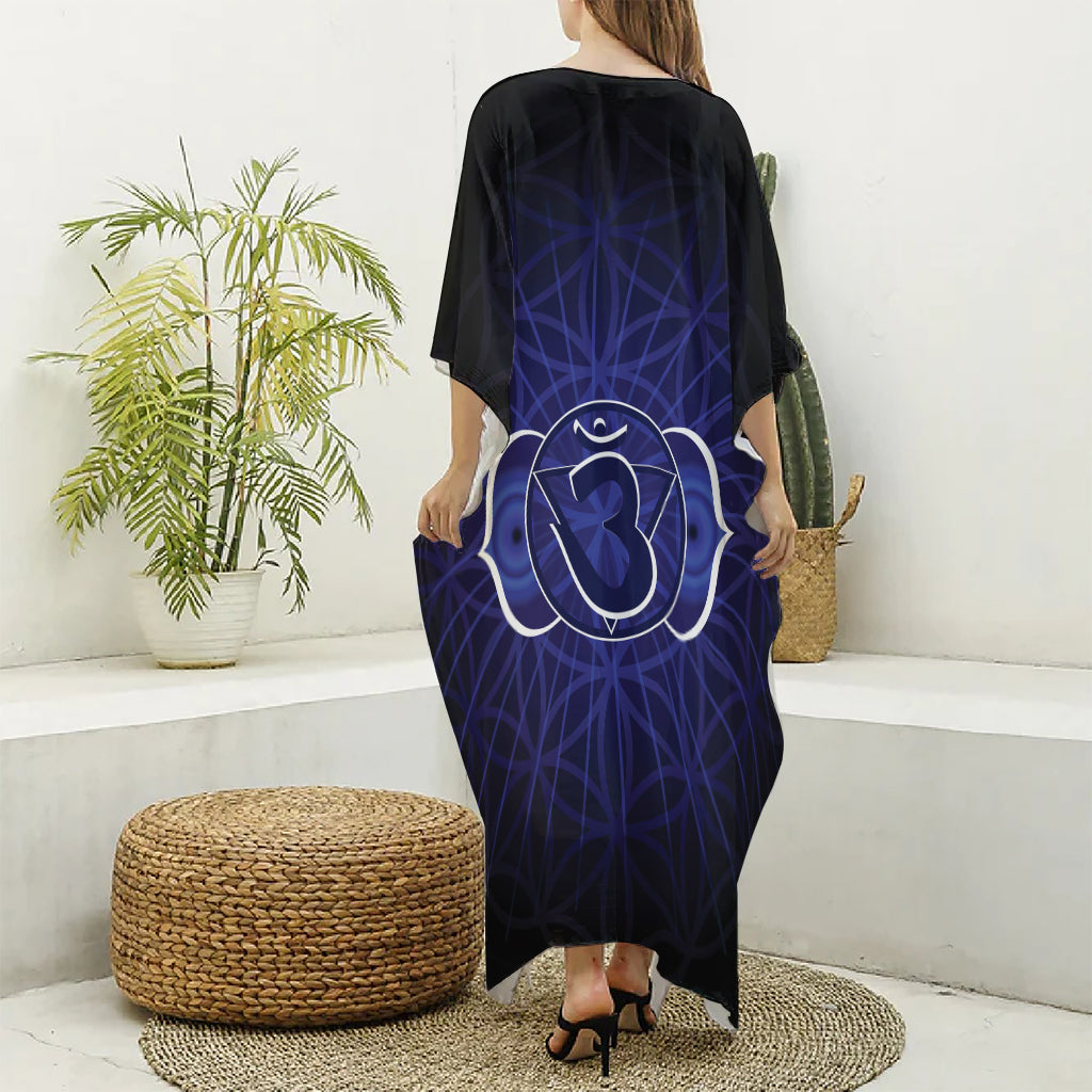 Ajna Chakra Spiritual Print Silk V-Neck Kaftan Dress