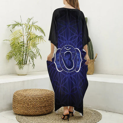 Ajna Chakra Spiritual Print Silk V-Neck Kaftan Dress