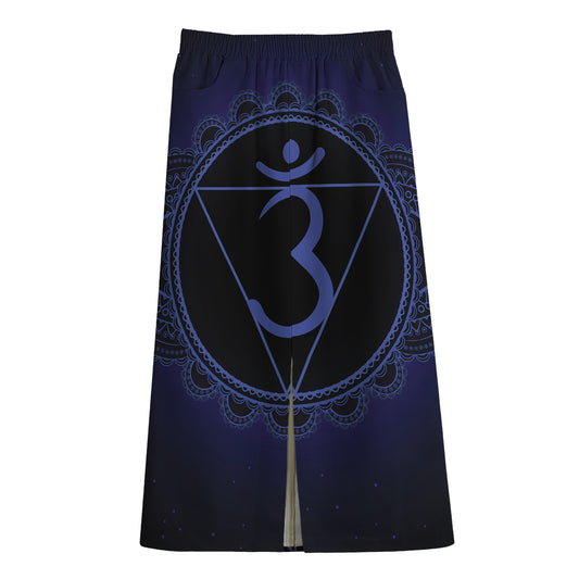 Ajna Chakra Symbol Print Cotton Front Slit Maxi Skirt