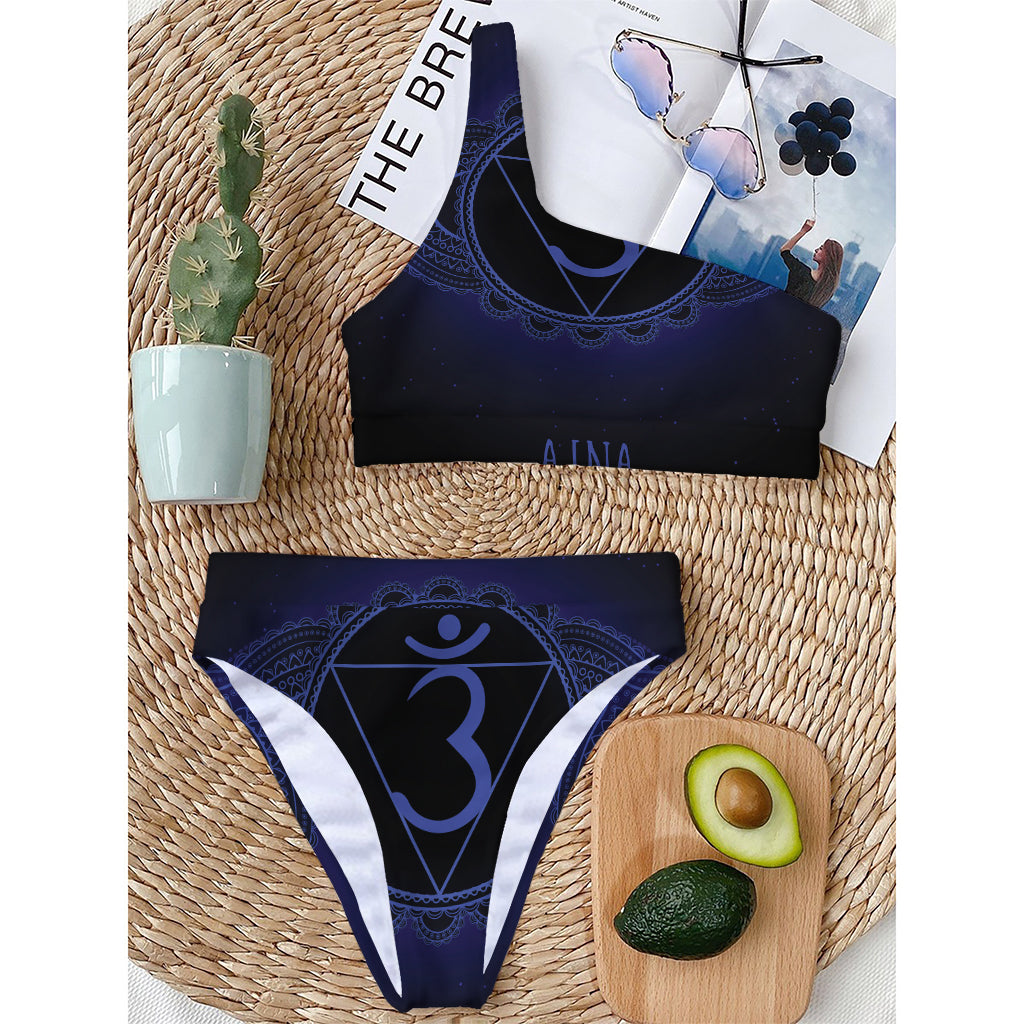 Ajna Chakra Symbol Print One Shoulder Bikini Top