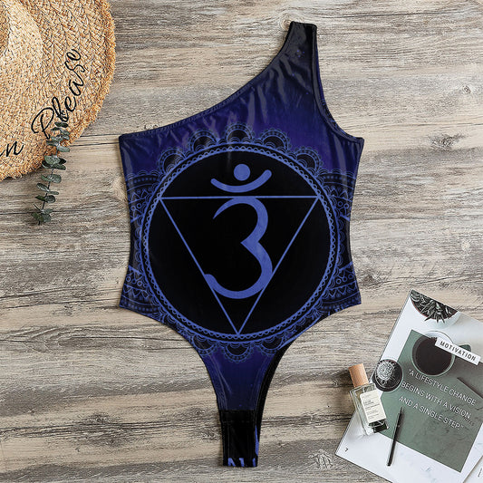 Ajna Chakra Symbol Print One Shoulder Bodysuit