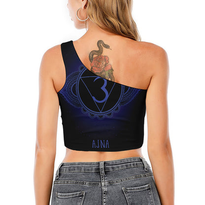 Ajna Chakra Symbol Print One Shoulder Crop Top